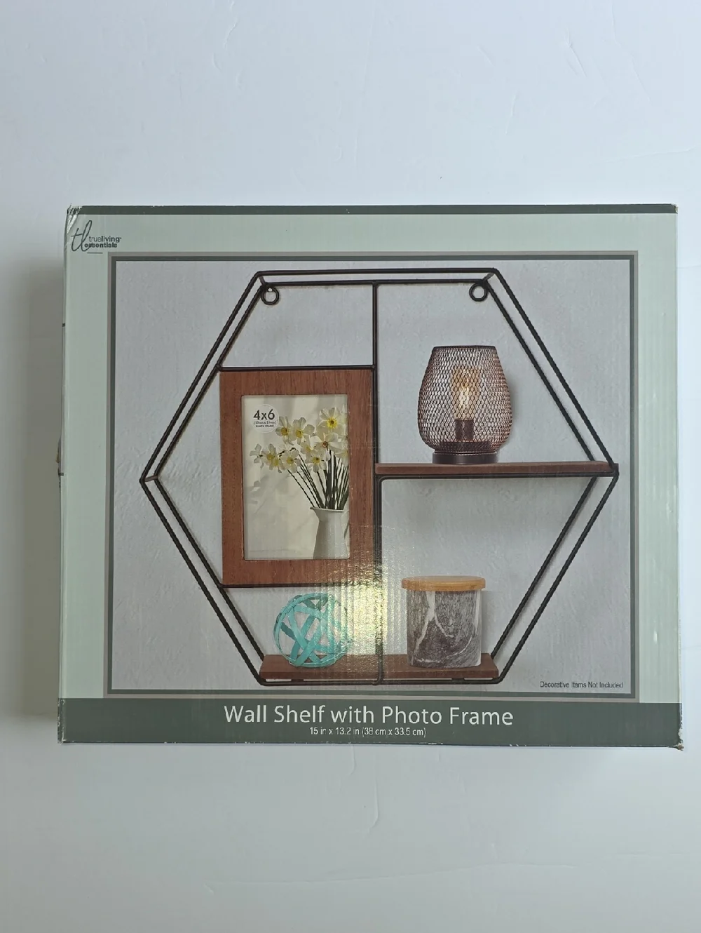 Wall Shelf with Photo Frame - Black Metal & Brown Wood